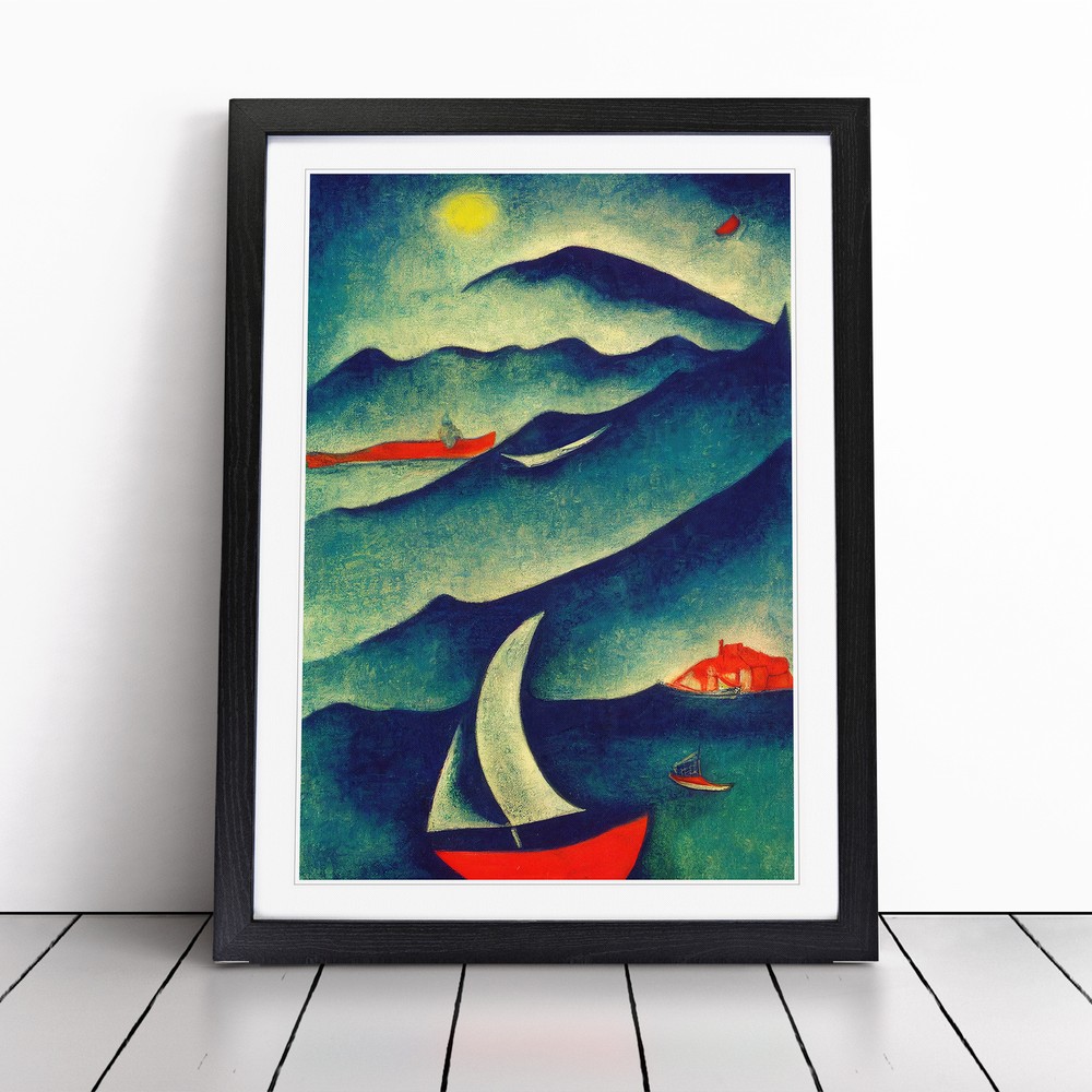 Ocean With A Boat Wall Art Print Framed Canvas Picture Poster Decor Living Room