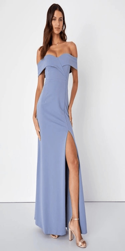 Lulu’s Song of Love Blue Grey Off-the-Shoulder Maxi Dress Size Small