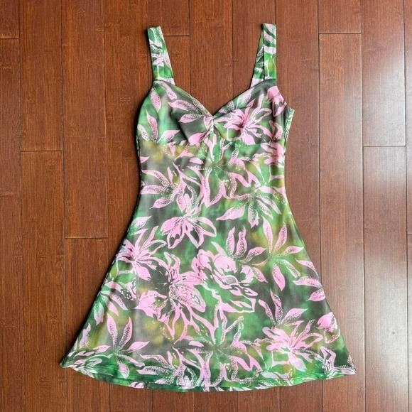 Pink and Green Topshop Tropical Dress