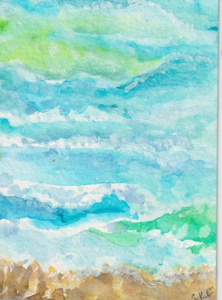 Original ACEO art Seascape, Ocean, Beach View, Waves, Vertical, Sharon Foster
