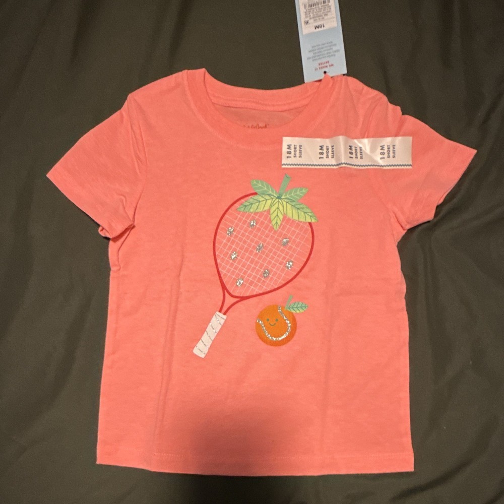 Cat & Jack Girls 18M Pink Short Sleeve Cotton Crew Neck Fruit Graphic Tee