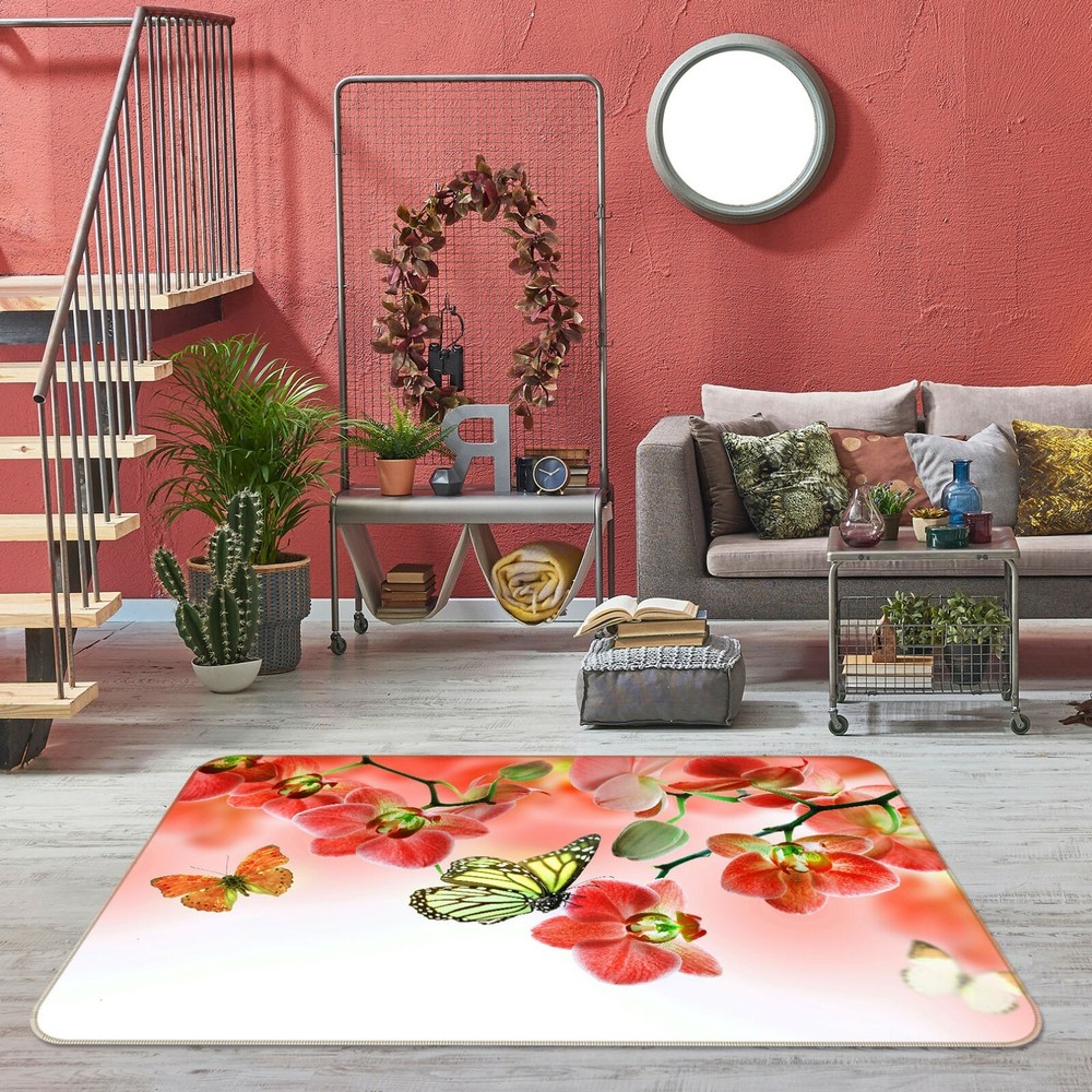 3D Red Pansy Butterfly Non-Slip Rug Mat Elegant Photo Carpet O3144