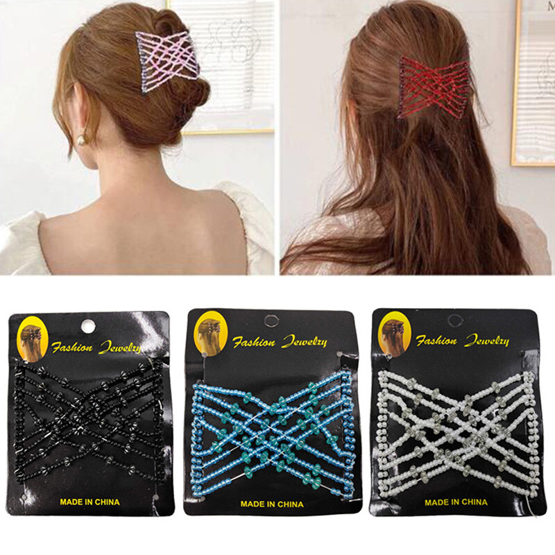 Magic Elastic Beaded Hair Comb Clip for Women Bridal Stretch Hairpins