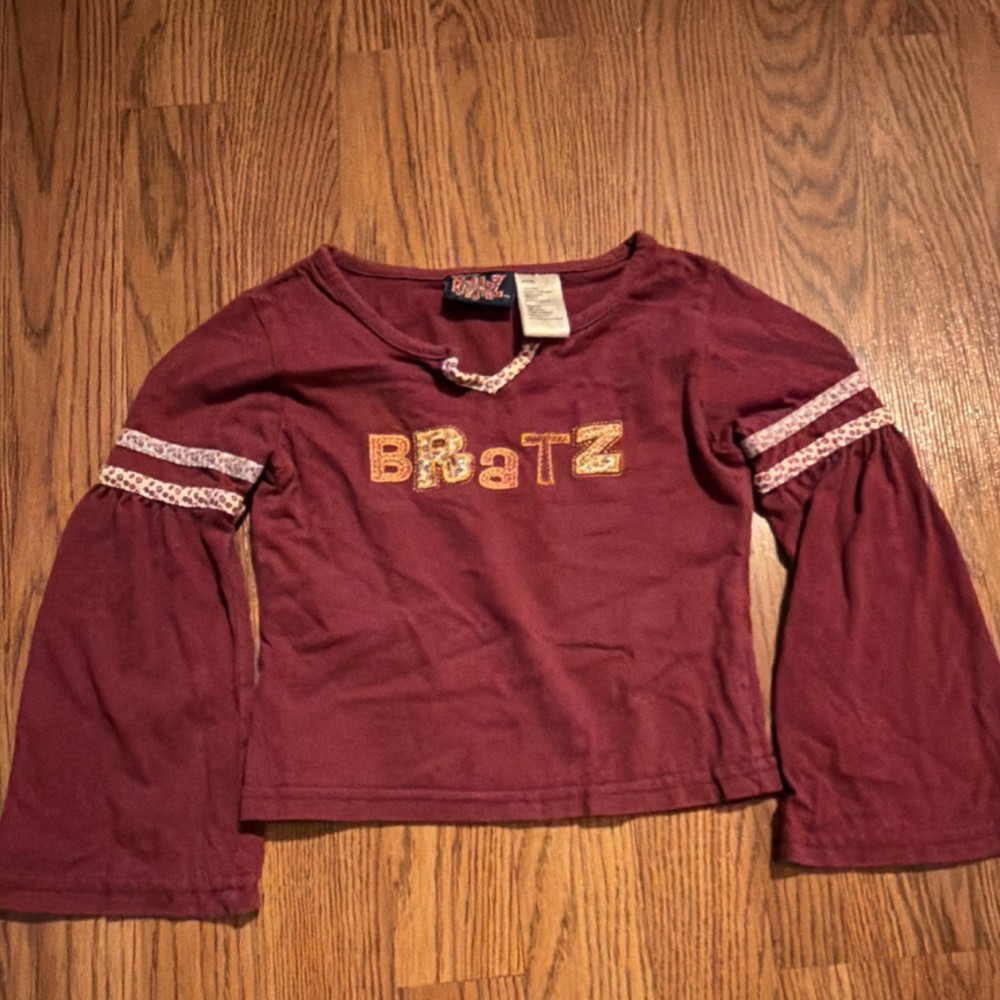 Bratz Girls Burgundy Lace Long Sleeve Cotton T-Shirt Size 4/5 Vintage