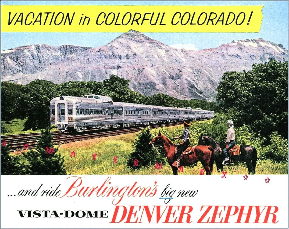 Vintage 1952 Denver Zephyr Colorado Travel Poster Art Print Advert  