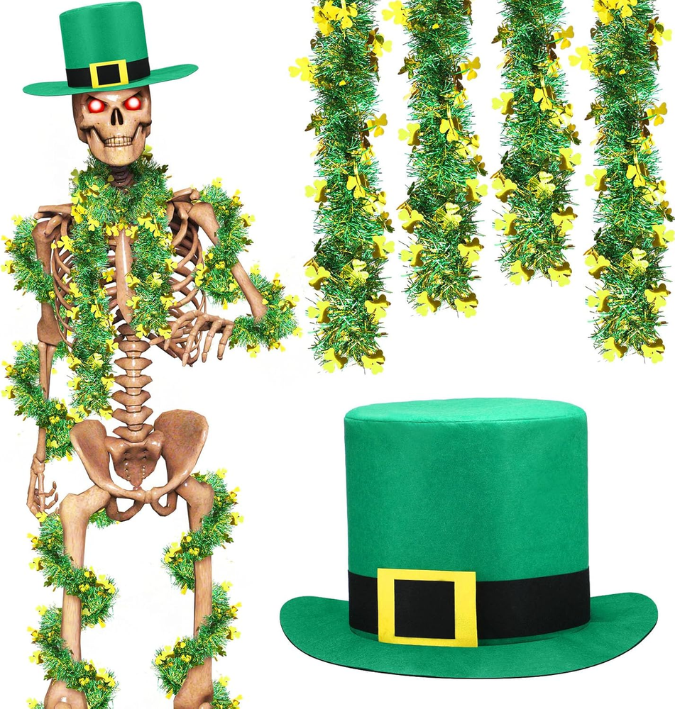12 Ft Skeleton Clothing Accessories Including Skeleton Hats and 4 Pcs Metallic T
