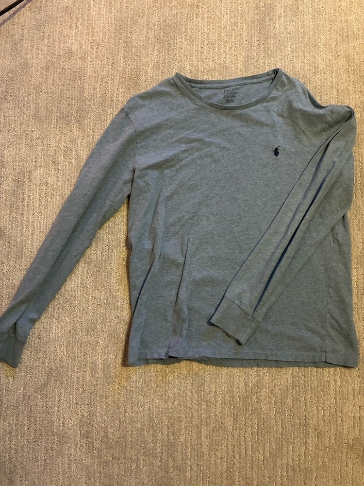 Polo Ralph Lauren Men's Gray Cotton Long Sleeve Embroidered Crew Neck T-Shirt M