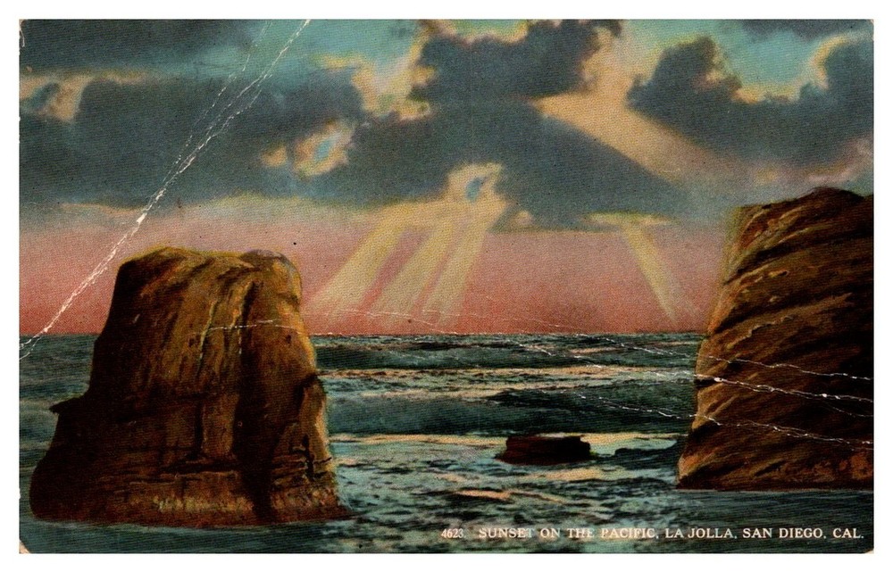1915 Sunset On The Pacific La Jolla San Diego California Vintage Postcard