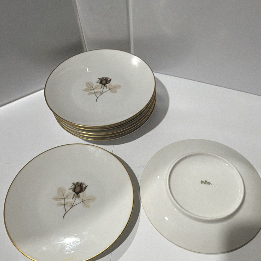 Rosenthal Germany Porcelain Bread Plates – Rose Pattern Gold Rim 6 in - Set of 6