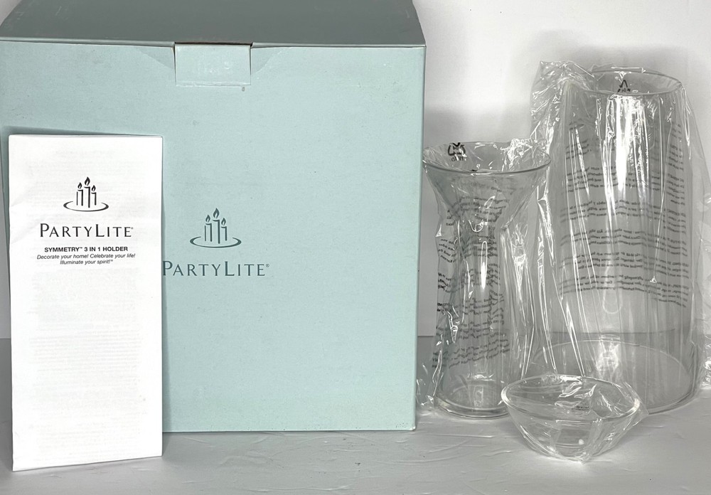 PartyLite P95075 Symmetry Trio Candle Holder Reed Diffuser Floral Glass Vase NIB