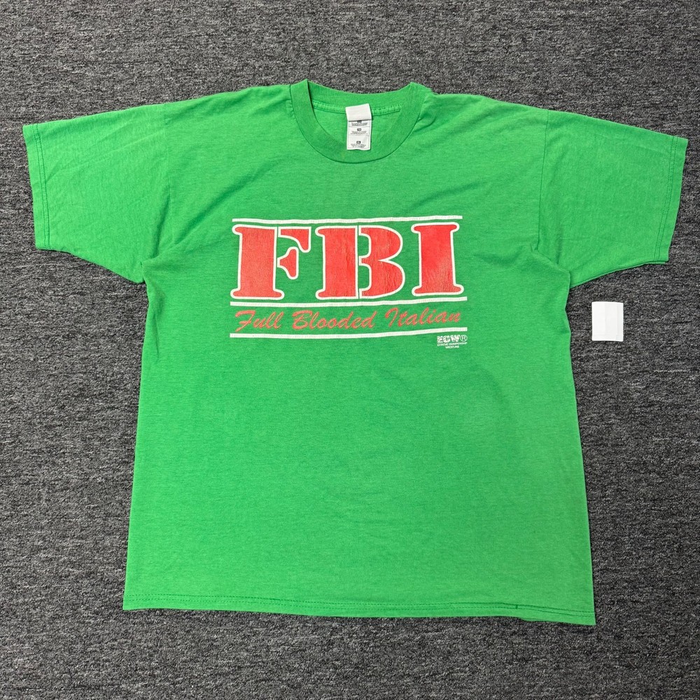 Vintage 90s FBI ECW Full Blooded Italians Wrestling T-Shirt Sz XL Green