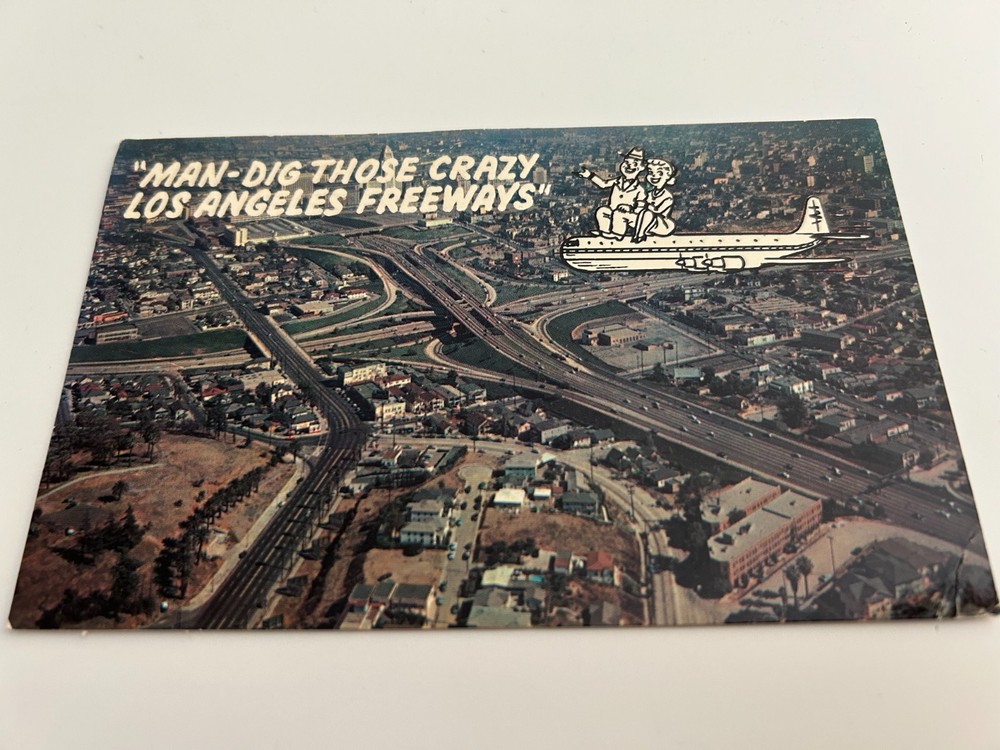Man Dig Those Crazy Los Angeles Freeways Highways California Aerial Postcard