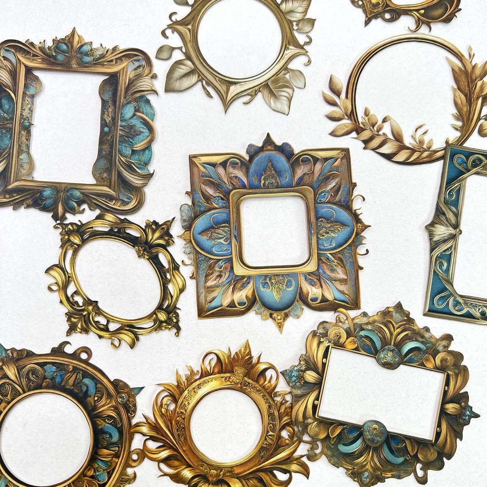 Fancy Palace Frame Cardstock Stickers Blue Junk Journaling Collage Scrapbooking