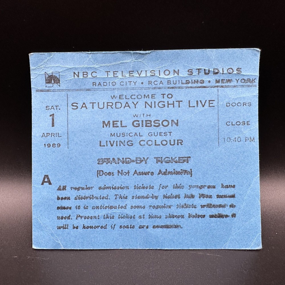 1989 Saturday Night Live Taping Ticket - Mel Gibson, Living Colour
