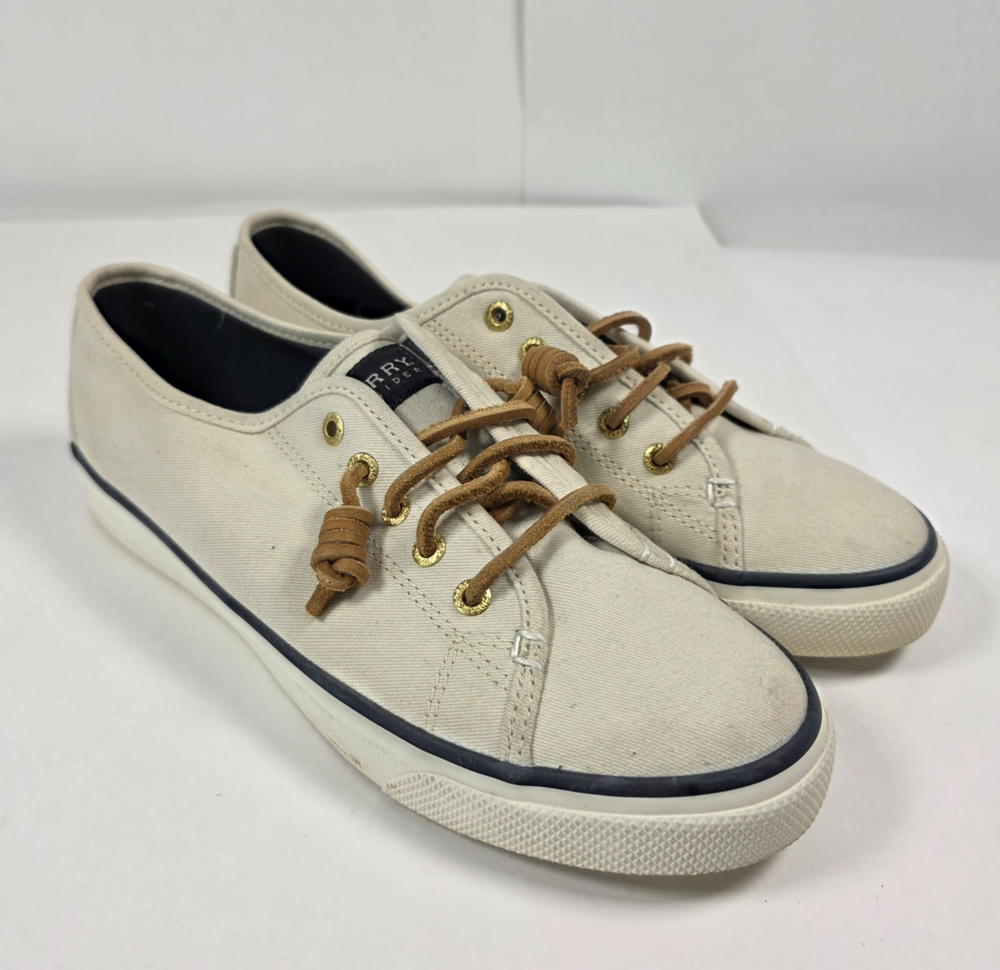 Sperry Top Sider Shoes Womens 8 M Pier View Sneakers Crea Canvas Casual STS90549