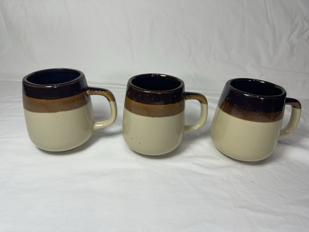 MCM Vintage Brown Drip Glaze Ceramic Coffee Cups  Set 3 Made Taiwan