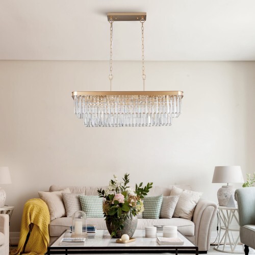 Chandeliers,Rectangular Crystal Chandelier Adjustable Lights