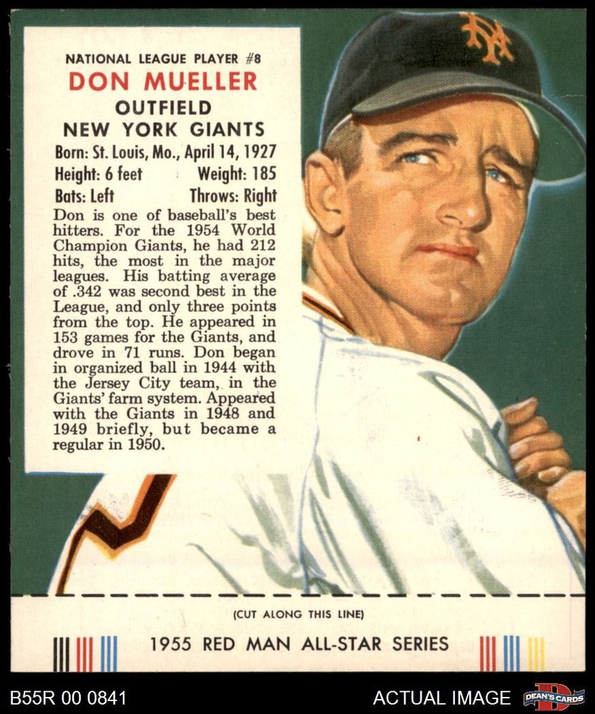 1955 Red Man #8 Don Mueller With Tab Giants 4 - VG/EX