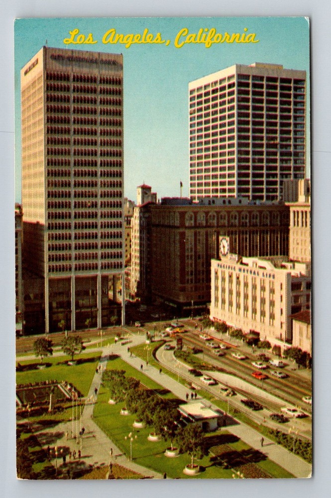 Los Angeles CA-California Pershing Square Skyline Downtown View Vintage Postcard
