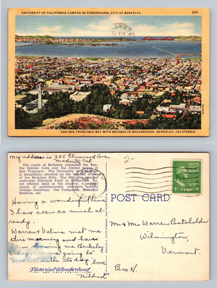 Berkeley, CA-California, SF Bay Campus Bridges Souvenir Vintage Postcard