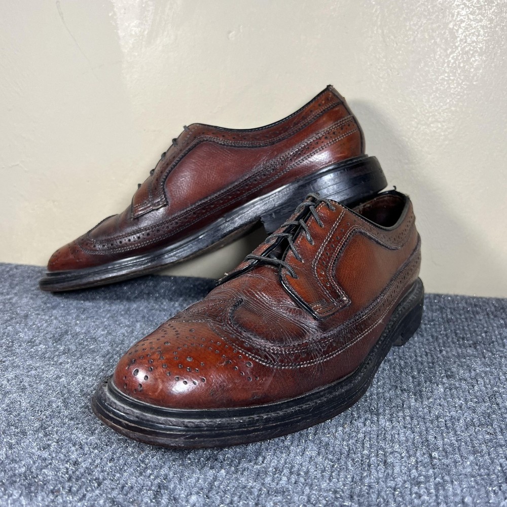 Wingtip Brogue Oxford Shoes Mens Size 7.5 Brown Leather Dress Lace Up Classic