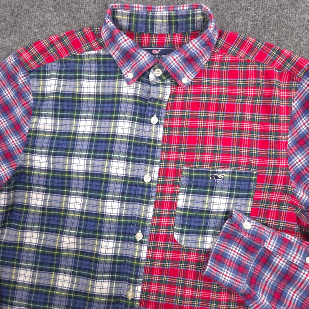 Vineyard Vines Flannel Shirt Mens M Tartan Plaid Split Contrast Classic Tucker
