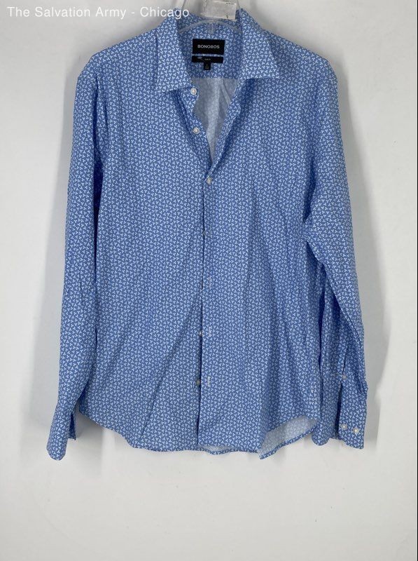 Bonobos Mens Blue White Slim Fit Long Sleeve Button-Up Shirt Size L