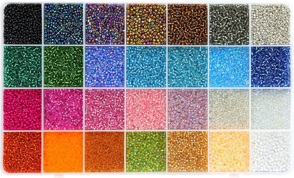 24000Pcs 2mm Glass Seed Beads Kit, with 28 Colors Small Beads Kit for Girls,Wome