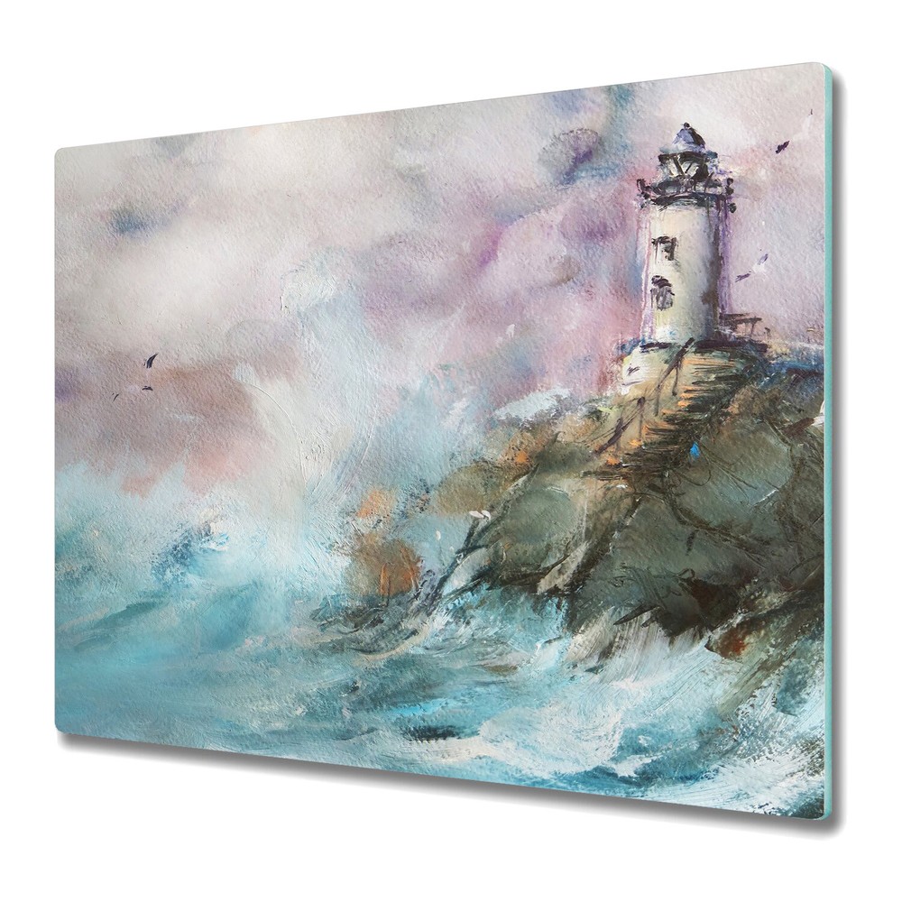 Glass Chopping Board Lighthouse Seascape Oil Painting Abstract Painting 60x52