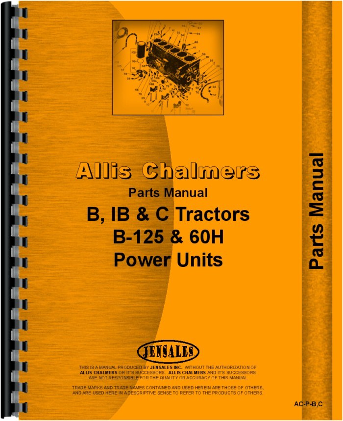 Allis Chalmers B C IB Tractor B125 Engine Parts Manual AC-P-B C