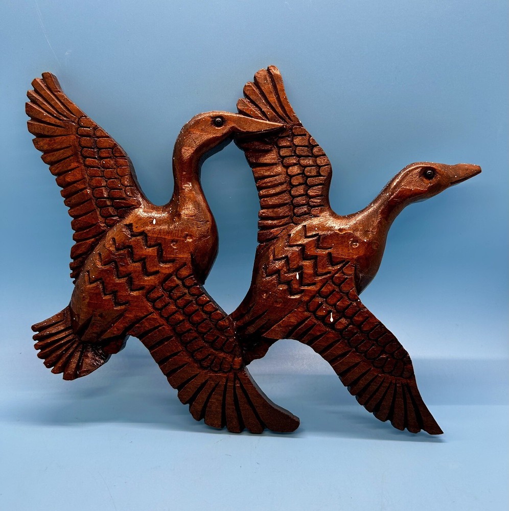 Vintage Flying Geese Ducks Hand Made Carved Wooden Wall Hanging Art D. Walker