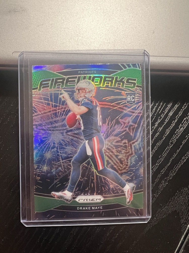 2024 Panini Prizm - Fireworks Drake Maye #22 Green Prizm (RC)