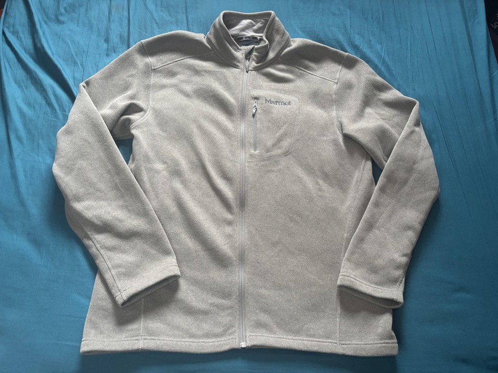 Marmot Jacket Mens XL Gray Fleece Full Zip Stand Collar Pockets Outdoor B83410