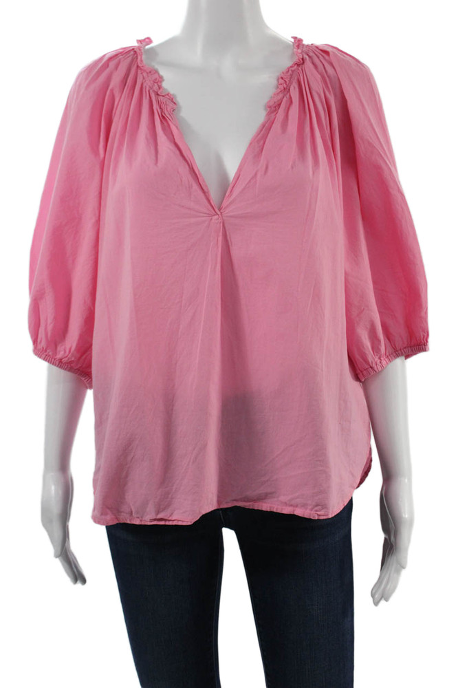 Xirena Women Bohemian V-Neck 3/4 Sleeve Tunic Blouse Pink 100% Cotton Size LFree Shipping in US $100+ Orders | $6.95 Orders Below