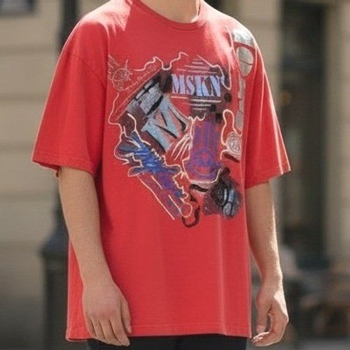 Vintage Miskeen Originals Mens 2XL Red Graphic T-Shirt Abstract Art Y2K Hip Hop-image