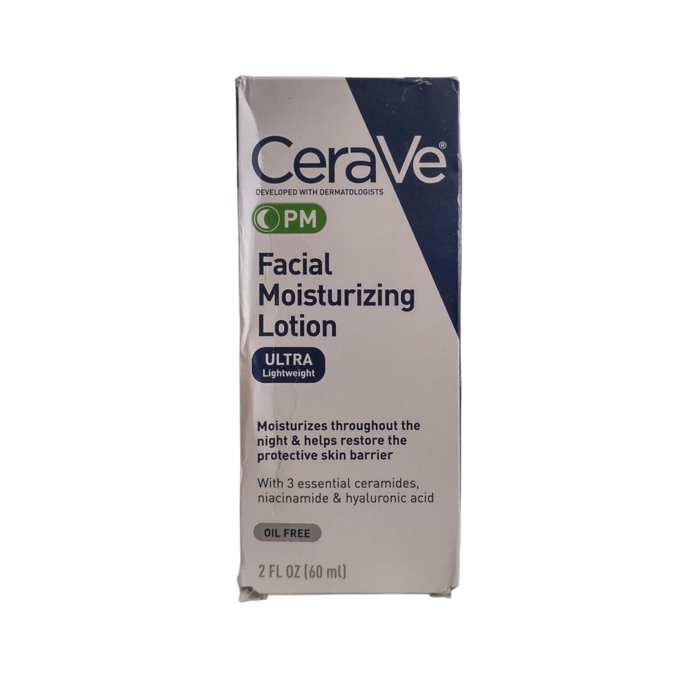 CeraVe PM Ultra Lightweight Facial Moisturizing Lotion 2 Fl Oz NIB Damaged