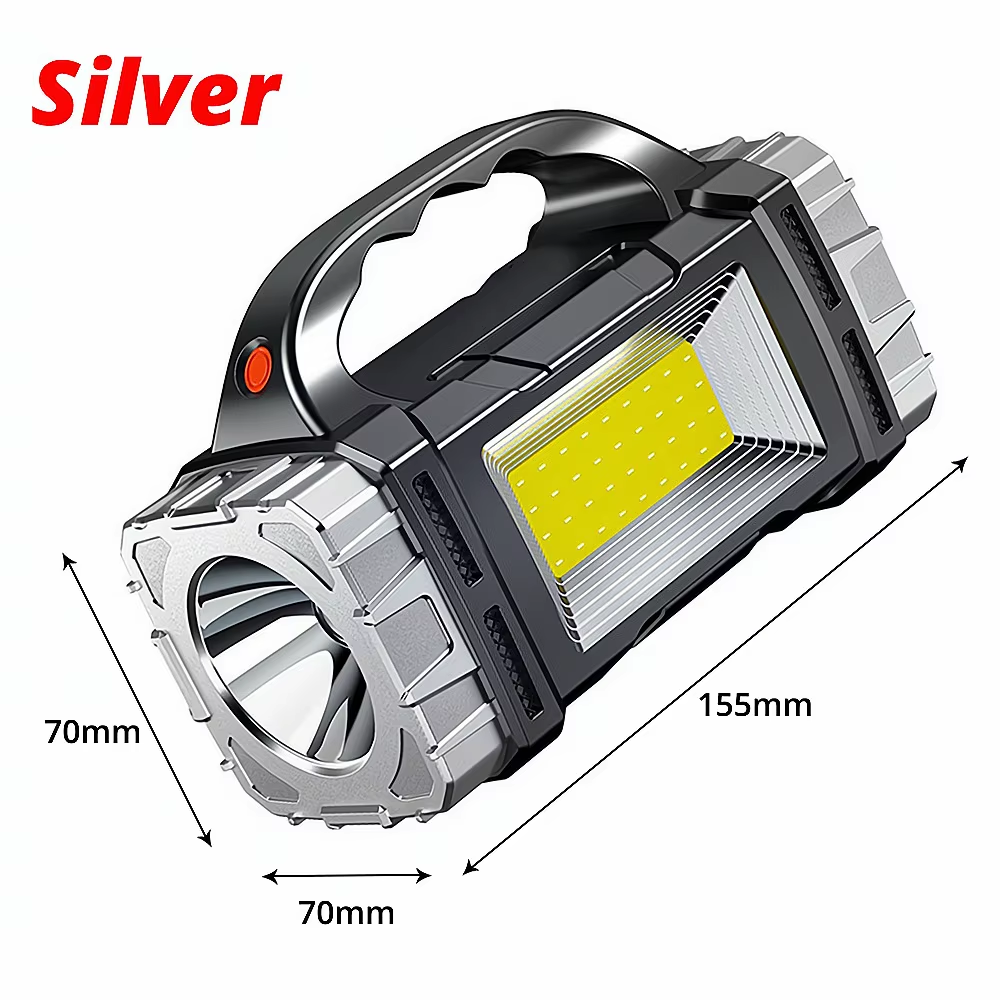 Solar USB Rechargeable Waterproof LED Flashlight with COB Side Lamps