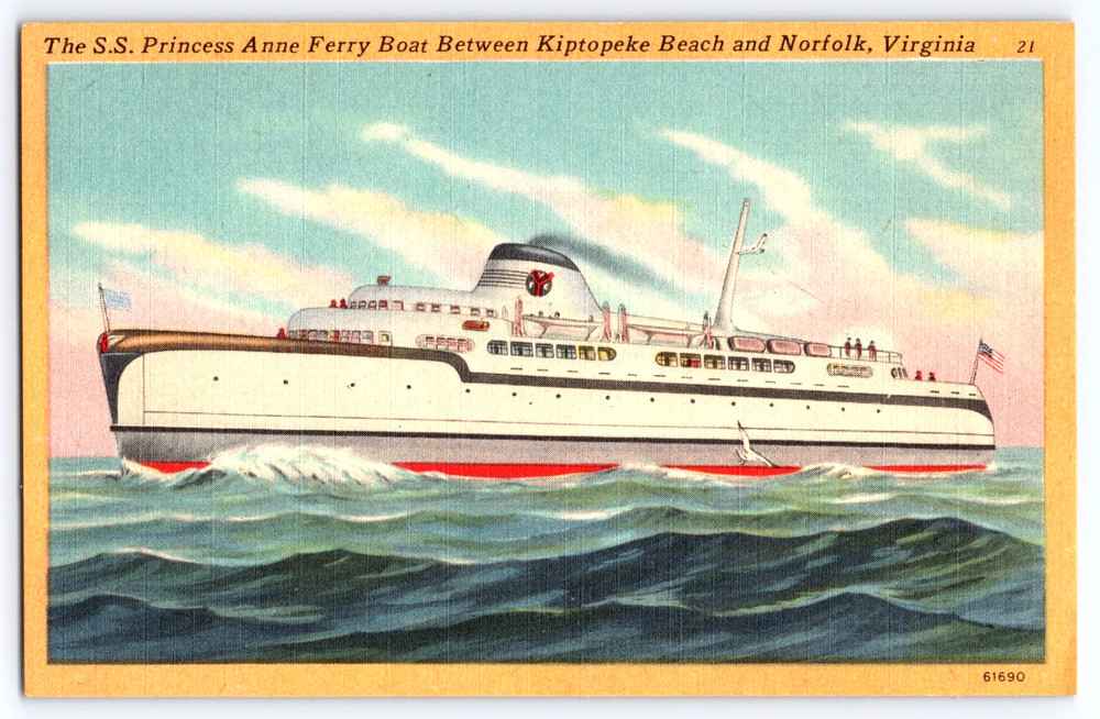 Norfolk Virginia VA The S.S. Princess Anne Ferry Boat Vintage Linen Postcard