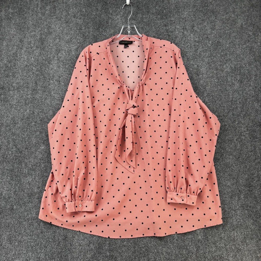 Lane Bryant Mauve Pink Polka Dot Long Sleeve Blouse Women’s 22/24 Career