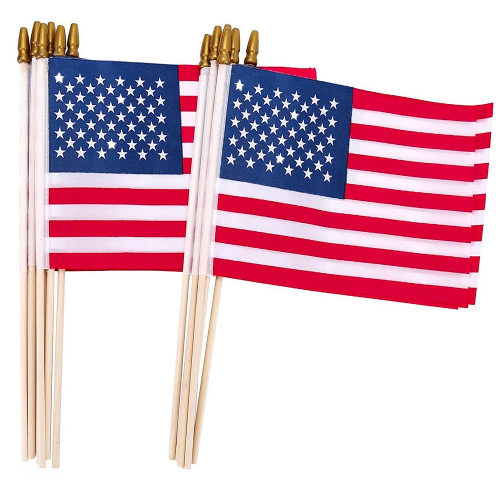 12 Pcs 8x12 Inch Small American Flags on Sticks, US Handheld WoodenStick flag...