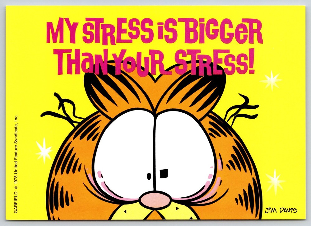 Garfield Comic~My Stress~Cat W/ Wide Eyes Yellow Background~Continental Postcard