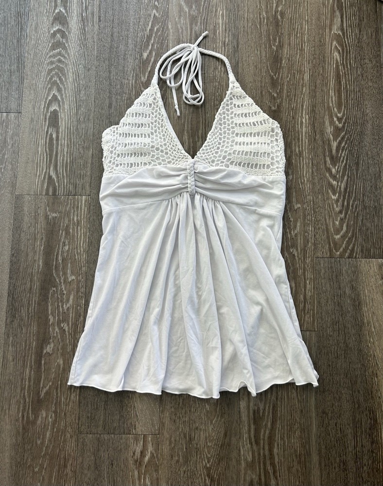 Iz Byer Crochet Halter Top L Y2K Whimsy Fairy Beach Boho
