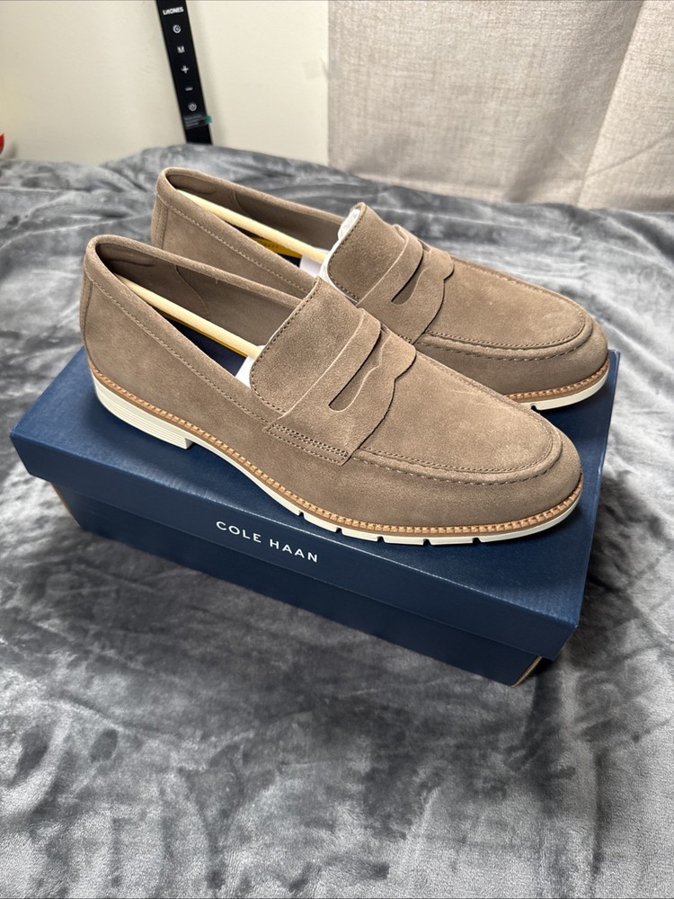 Cole Haan Mens Suede Penny Loafers Size 11 Truffle Suede Ivory C41635 Dress