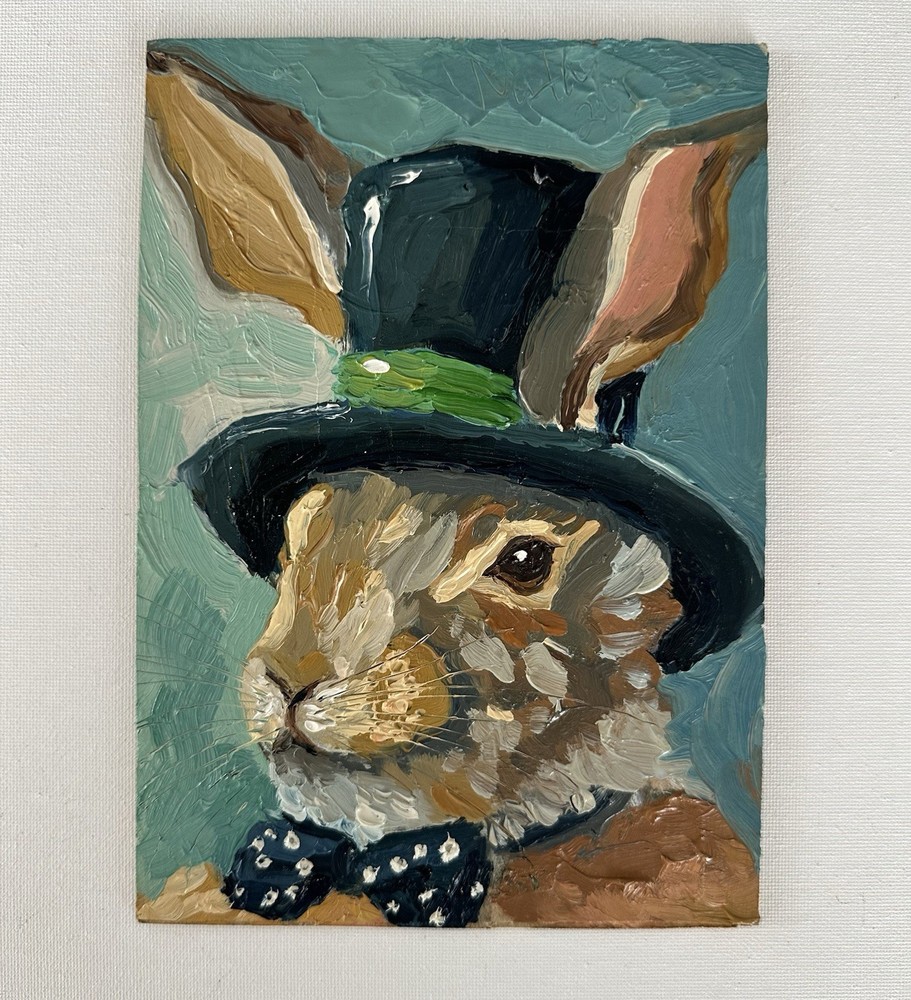Original Rabbit Portrait Oil Painting  Animal Art Canvas Modern