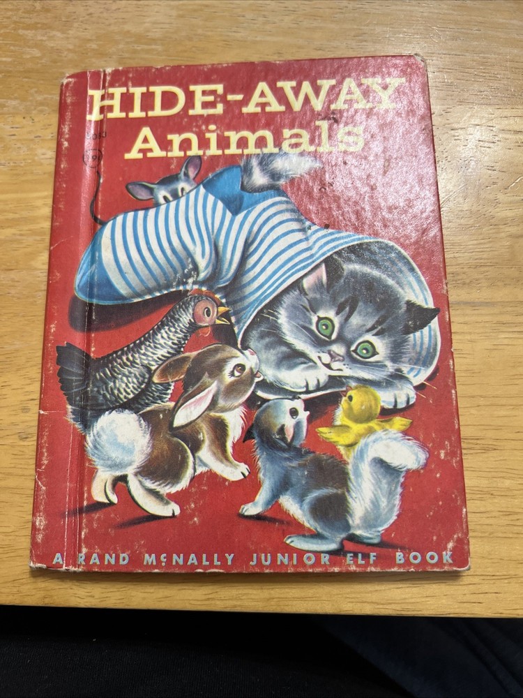 Vintage 1957 Hide-Away Animals Rand McNally Junior Elf Hardcover Book