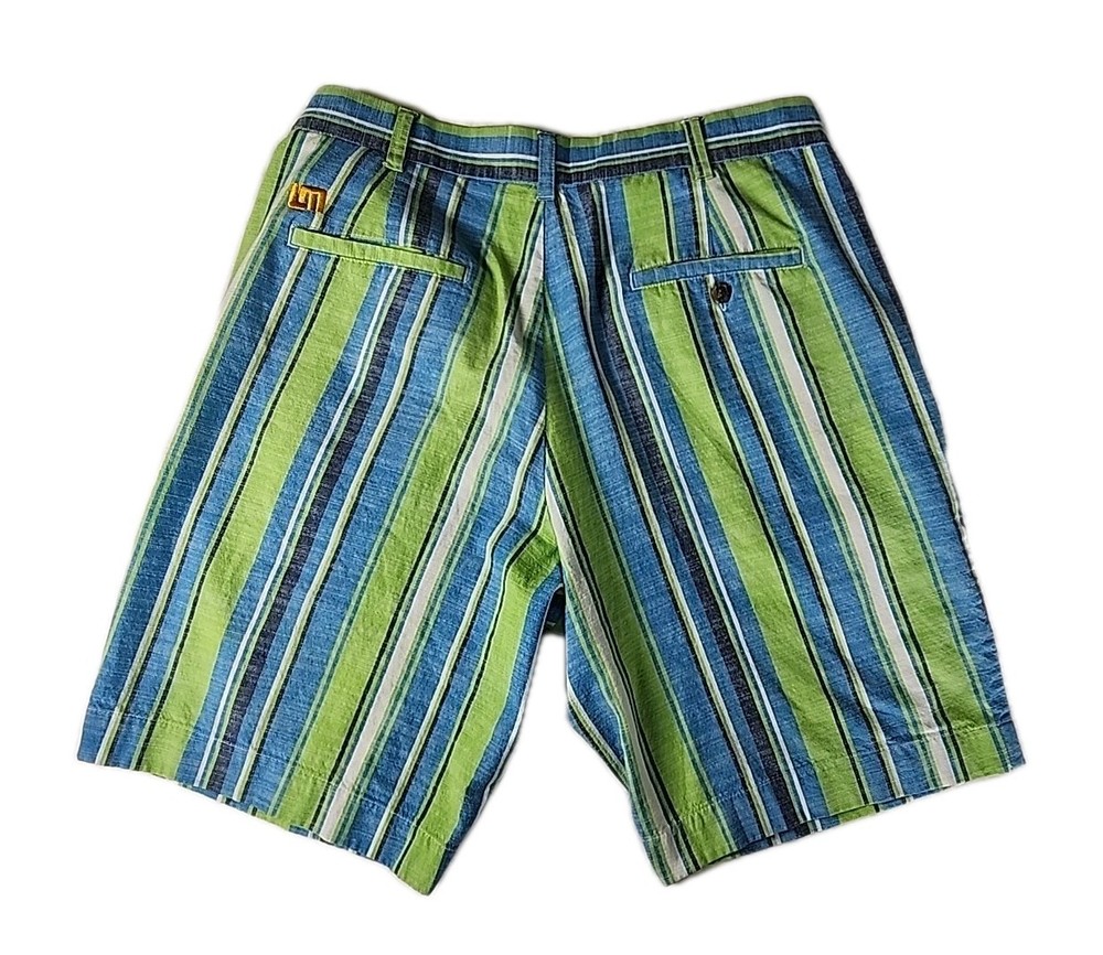 Loudmouth Men's 34 Golf Shorts Chino Blue & Green Striped 10