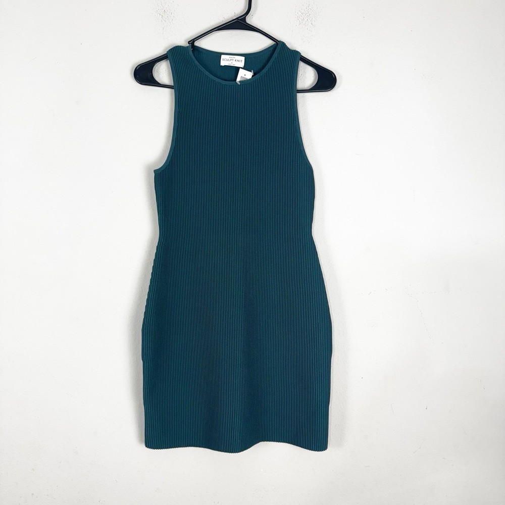 Aritzia Babaton Ribbed Sculpt Knit Racer Mini Dress Turquoise Blue Size Med