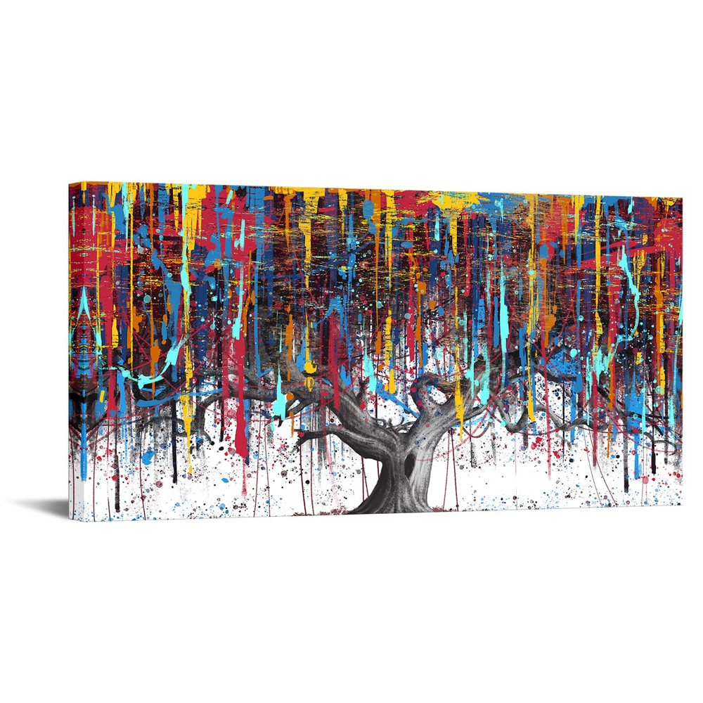 Abstract Colorful Tree of Life Canvas Wall Art Large Branch Painting Home Decor  -image