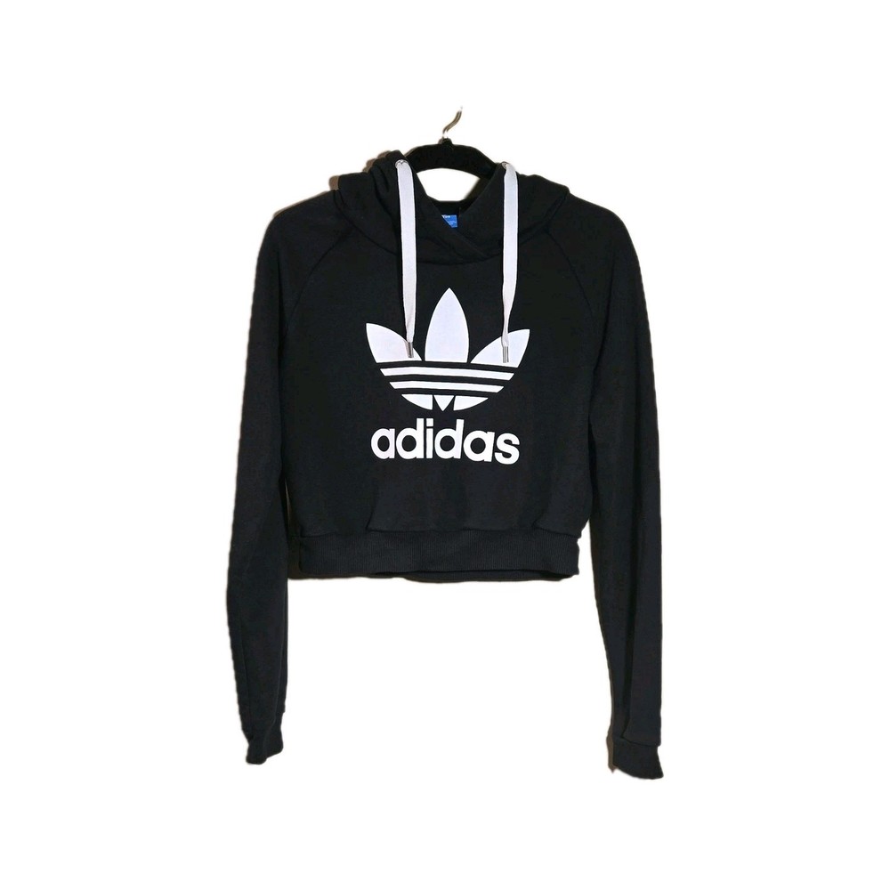adidas Originals Black Pullover  Crop Hoodie Women's Size S Cotton Blend Logo
