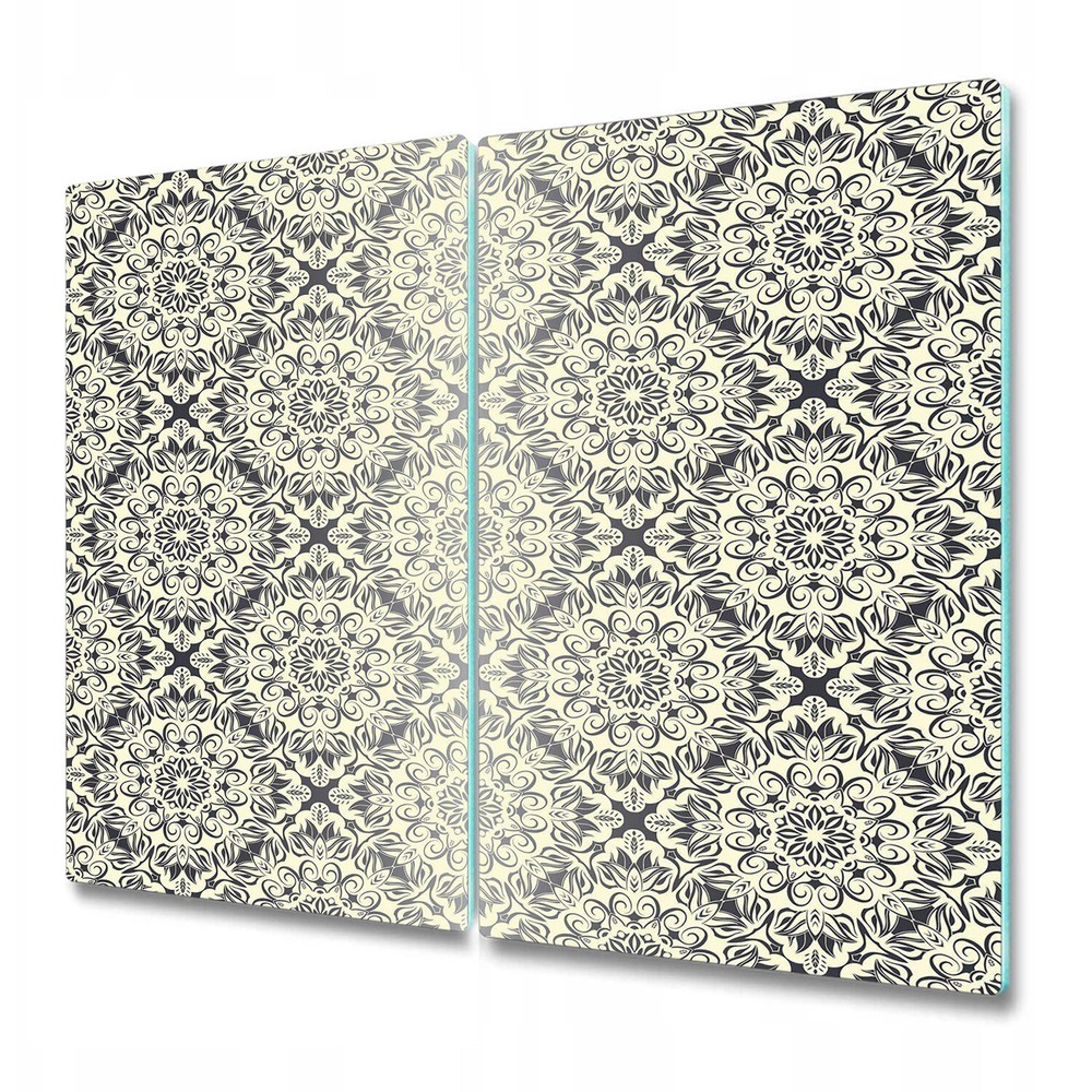 Glass Induction Ceramic Hob Cover Royal floral yellow and black design 2x30x52